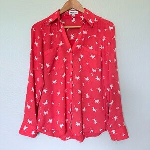 Express Portifino Long Sleeve Shirt with White Kittens and Bows Size Small